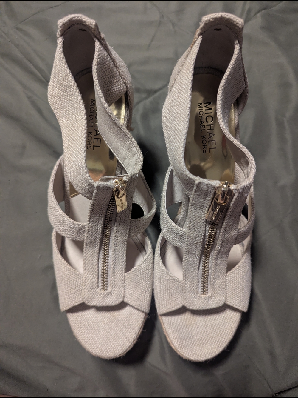 Michael Kors Blush Fabric Zip-Strap Wedge Sandals